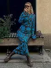 Базовое повседневное платье для печати Bodycon Flare с длинным рукавом вязаное платье Женское рюша с тазобедренной пакетом Hem vestidos Летняя элегантная высокая талия 230825