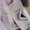 Kvinnors ullblandningar Runway Chic Women's Clothes Small doftande lavendel Purple Tweed Jacket Fall Winter Female Woolen Coat Casacos Femme 230824