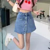 Denim Shorts Skirts For Women Summer Style High Waist Loose Slim Casual Versatile Half Body Buttoned Up Wide Legged