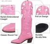 Botas femininas cowboy cowgirl botas em forma de coração design moda doce açúcar botas ocidentais deslizamento em sapatos retro rosa 2023 novo dedo apontado t230824
