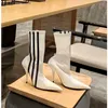 Boots 2023 New Four Seasons Short Elastic Boots Fashion Thin High Heel Pointed Stripe Women's Over Knee Boots Fashion Thigh Boots T230824