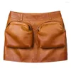Pantaloncini da donna YOLOAgain Tasche con patta Vintage Genuina Donna in pelle 2023 Autunno Moda pelle di pecora Ladies Streetwear