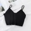Kvinnors tankar oumea stickade toppar Summer Womer Spaghetti Crop Kawaii Knit Short Camisole Solid Color Camis Top For Holiday Chic