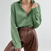 Camicette da donna Top da donna Abiti larghi a maniche lunghe casual Camicia verde avocado Colletto rovesciato Camicetta monopetto 2023 Autunno 28682