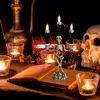 Halloween Candelabra Decorations Triple Skeleton Flameless Candle Holder Stand LED Lamp Tabletop Decor For Haunted House Parties HKD230825