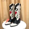 Western for Women Hafted w kształcie serca moda kowbojska kowboju botki ręcznie retro vintage buty 2022 Zimowa jesień 6255