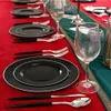 Disposable Dinnerware 50Pcs Tableware Black Plastic Tray With Silver Edge Silverware For Wedding Party Supplies 10 People 230825