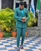 Męskie garnitury zielone pełne blezer luksus man kurtki ślubne elegancka sukienka szczupła fit 2 sztuki designerskie ubrania męskie smoking