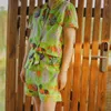 Women's Sleepwear Summer Cute Doll Collar Green Dog Short Sleeve Shorts Thin Cotton Pajamas Set Home Wear