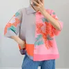 Women's Blouses Pleated 2023 Spring And Summer Ethnic Style Printed Button Cardigan Top Loose Large Mother Short Coat Shirt
