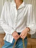 女性用ブラウスジプシラディエレガントなフレンチシックシャツブラウスホワイトレーヨンレースホロー長スリーブ女性春のオフィス因果女性
