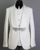 Men's Suits (Jacket Pants) Fashion White Jacquard Slim Fit Blazer Shawl Lapel Wedding Man Suit 2 Piece Formal Custom Made
