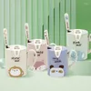 Mugs 450ml Cartoon Wheat Animal Mug With Lid Spoon Milk Coffee For Tea Travel Cup Large Capacity Kids Nice Gift