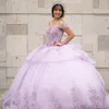 Lavanta Tatlı 16 Quinceanera Elbiseler Sevgilim ışıltılı aplike tül vestido de 15 Anos Masquerade doğum günü partisi önlük