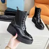 2022 Designer Prad Boots Shoes Nude Black Pointed Toe Mid Heel Long Short Boots Shoes bfgg aic