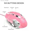 Mouse da gioco rosa ragazza 3200 dpi Mouse da gioco interno con retroilluminazione fredda 4 livelli DPI Mouse da donna cablato USB per PC da ufficio Q230825