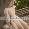 Urban Sexy Dresses O Neck ALine 2023 Prom Elegant Tulle Evening Dress Illusion For Puffy Long Sleeve Formal Occasion 230825