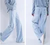 Jeans pour femmes femmes été lâche jambe large blanchi lavé denim pantalon femme pantalon vintage dames fermeture éclair