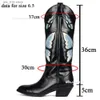 Calf Butterfly Embroidered Cowboy Mid Womens Cowgirl Boots Pointed Toe Stacked Heel Autumn Winter Slip On Shoes Brand Design T230824 250