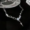 Ketten 1pc Kristall Halsketten Unregelmäßige Gothic Metall Choker Halskette Glänzende Mondstein Persönlichkeit Schlüsselbein Kette Frauen Mode Schmuck