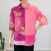 Women's Blouses Pleated 2023 Spring And Summer Ethnic Style Printed Button Cardigan Top Loose Large Mother Short Coat Shirt