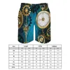 Shorts masculinos steampun turquesa engrenagens placa vintage steam punk antigo retro praia calças curtas design esportes fitness troncos de natação