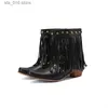 Style Tassels Gothic Punk Ankel för kvinnor Autumn Winter Shoes Ladies High Heels Western Cowboy Short Boots Boots T2308 22A7