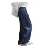 Women's Jeans Spring Casual Loose Wide Leg High Waist Trousers Navy