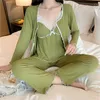 Women's Sleepwear Fdfklak Fresh Candy Color Cotton Pajamas Women Sexy Long Sleeve Shirt Sling Pant Three Piece Set 2023 Spring Homewear