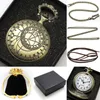 Montres de poche Vintage élégant montre à Quartz avec chaîne Fob collier pochette sac boîte-cadeau année cadeau de noël horloge