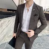 Men's Suits Blazers JacketPants Fashion Pure Color Leisure Gray Blue Black Slim Fit Men Business Banquet Suit Set Plus Size 6XL 7XL 230824