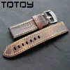 Assista Bandas TOTOY Handmade Oleoso Retro Crazy Horse Couro Watchbands 20mm 22mm Estilo Macio e Áspero Mão Costura Strap 230825