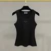 P-RA Tasarımcı Kadın Tankları Camis Üstleri Yaz Moda Kızlar Beyaz Siyah Şeritli Pamuk Camisole Orijinal Marka Kadınlar Tees SleeFess T Shirt Lady İnce Yelekler
