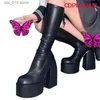 Thick Knee For Heels Elastic Micro Black Women Punk Style Autumn Winter Chunky Platform High Boots Party Shoes Ladies T