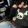 Мужские свитеры готический свитер череп графический трикотаж хип -хоп панк -пуловер ретро винтажный женский топ с длинным рукавом негабаритный