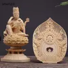 Figurines décoratives 28 cm Sculpture en bois massif Ruyi Statue de Bodhisattva Guanyin à six bras en bois sculpté à la main Bouddha Maison chinoise Feng Shui