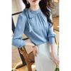 Blouses pour femmes 2023 printemps et automne cravate chemise Style professionnel bleu rayé en mousseline de soie haut à manches longues