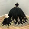 Schwarz Quinceanera Kleider Schatz von Schulterprinzessin süß 15 16 Jahre alte Geburtstagsfeier Kleid Rückenless Gala Geschenk