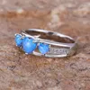 Fedi nuziali Classico anello di fidanzamento con tre pietre bianche con zirconi, opale di fuoco blu, cuore d'amore per donne, coppie, gioielli, regali di San Valentino