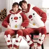 Women's Sleepwear Couple Pajamas Sets Warm Thick Flannel Plush Winter Pullover Pajama Cartoon Pig Hoodies Female Male Lovers