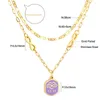 Anhänger-Halsketten ASONSTEEL Lila Sechseck mit 8 Accessoires Mehrschichtige Ketten Halskette Goldfarbe Edelstahl für Damenmode