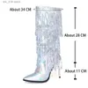 Botas Ribetrini moda apontou toe franja lantejoulas meados de bezerro botas para mulheres zip metálico glitter sexy elegante vestido longo sapatos t230824