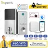 Smart Deadbolt Locks för ytterdörren Alexa WiFi Ttlock App Biometrisk fingeravtryck Keyless Entry KeyPad Door Lock med Gateway HKD230824