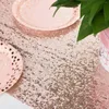 Tovaglia 274 / 137 cm Tovaglia usa e getta in oro rosa 1PC Copri punta in plastica con paillettes per la decorazione della festa di nozze
