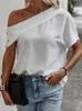 T-shirts pour femmes Uoozee 2023 Femme Couleur unie Hors de l'épaule T-shirts décontractés Été Manches courtes Lâche Simple Tops pour les femmes