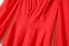 فستان أحمر نمط النجم 2023 أوائل الخريف أزياء طويلة الأكمام الخامسة ذات الطول الأوسط من الفستان أحادي اللون S-XL