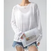 Damen-T-Shirts, koreanische Mode, vielseitiges Langarm-T-Shirt für Frauen, lockere Perspektive, dünner Frühlings-Eis-Seidenpullover, Sonnenschutz-Abdeckungsoberteil