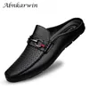 Kleid Schuhe Luxus Schuhe Marke Designer Sommer Echtes Leder Casual Slip On Halbe Schuhe Für Männer Loafers Wohnungen Hausschuhe Für schmale Dünne Fuß 230824