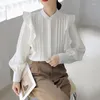 Women's Blouses Chic Korean White Chiffon Blouse Women Spring Autumn Long Sleeve Ruffles Tops Shirts Blusas Mujer