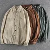 Camicie casual da uomo Camicia casual in materiale a righe tessute vintage Autunno Cappotto giovane versatile stile street quotidiano